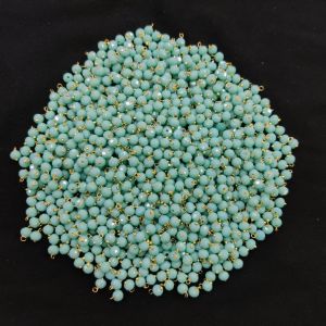 Navrabeads 6mm Opaque Crystal Loreals –Light Spring Green Gold Finish, Pack of 50 Pieces | Jewellery Making Components for Jhumkas, Earrings & Pendants