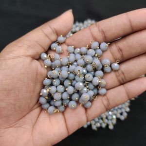 Navrabeads 6mm Opaque Crystal Loreals – Grey Gold Finish, Pack of 50 Pieces | Jewellery Making Components for Jhumkas, Earrings & Pendants