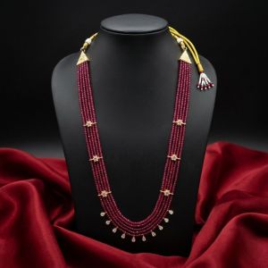 Navrabeads American Onyx Beads Necklace 5 Layer 20 Inch | Multi Strand Gemstone Necklace with Adjustable Back Rope for Women Party, Festive & Ethnic Wear