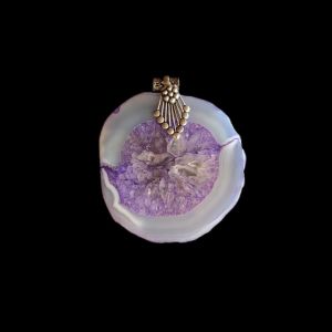 2.5" to 3" Natural Agate Slice Pendant, Silver Finish, sold by 1 Pc