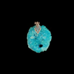 2.5" to 3" Natural Agate Slice Pendant, Silver Finish, sold by 1 Pc