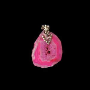 2.5" to 3" Natural Agate Slice Pendant, Silver Finish, sold by 1 Pc