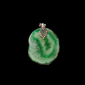 2.5" to 3" Natural Agate Slice Pendant, Silver Finish, sold by 1 Pc