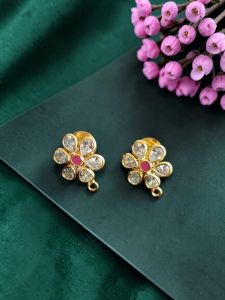 Navrabeads 1 pair of 14mm Polki Studs, Pink