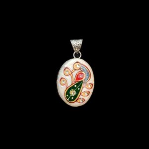 Navrabeads Premium Silver Finish Tanjore Pendant | Professional Quality Brass Base with Onyx Stone | Traditional Jewellery Making Pendant
