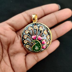 Navrabeads Premium Gold Finish Tanjore Pendant | Professional Quality Brass Base with Onyx Stone | Traditional Jewellery Making Pendant