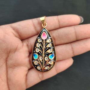 Navrabeads Premium Gold Finish Tanjore Pendant | Professional Quality Brass Base with Onyx Stone | Traditional Jewellery Making Pendant