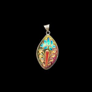 Navrabeads Premium Silver Finish Tanjore Pendant | Professional Quality Brass Base with Onyx Stone | Traditional Jewellery Making Pendant