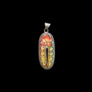 Navrabeads Premium Silver Finish Tanjore Pendant | Professional Quality Brass Base with Onyx Stone | Traditional Jewellery Making Pendant