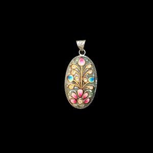Navrabeads Premium Silver Finish Tanjore Pendant | Professional Quality Brass Base with Onyx Stone | Traditional Jewellery Making Pendant