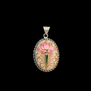 Navrabeads Premium Silver Finish Tanjore Pendant | Professional Quality Brass Base with Onyx Stone | Traditional Jewellery Making Pendant