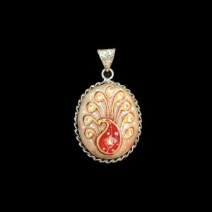 Navrabeads Premium Silver Finish Tanjore Pendant | Professional Quality Brass Base with Onyx Stone | Traditional Jewellery Making Pendant