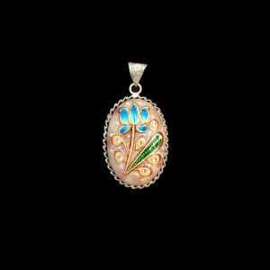 Navrabeads Premium Silver Finish Tanjore Pendant | Professional Quality Brass Base with Onyx Stone | Traditional Jewellery Making Pendant