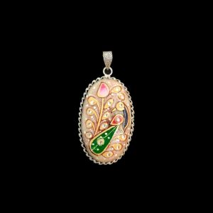 Navrabeads Premium Silver Finish Tanjore Pendant | Professional Quality Brass Base with Onyx Stone | Traditional Jewellery Making Pendant