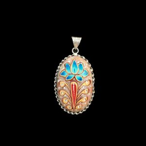 Navrabeads Premium Silver Finish Tanjore Pendant | Professional Quality Brass Base with Onyx Stone | Traditional Jewellery Making Pendant