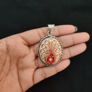 Navrabeads Premium Silver Finish Tanjore Pendant | Professional Quality Brass Base with Onyx Stone | Traditional Jewellery Making Pendant