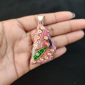 Navrabeads Premium Silver Finish Tanjore Pendant | Professional Quality Brass Base with Onyx Stone | Traditional Jewellery Making Pendant