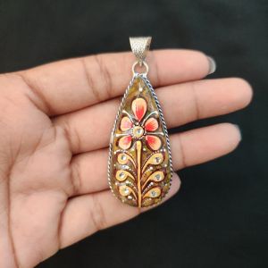 Navrabeads Premium Silver Finish Tanjore Pendant | Professional Quality Brass Base with Onyx Stone | Traditional Jewellery Making Pendant