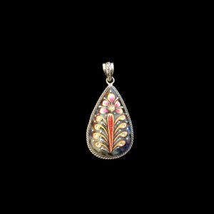 Navrabeads Premium Silver Finish Tanjore Pendant | Professional Quality Brass Base with Onyx Stone | Traditional Jewellery Making Pendant