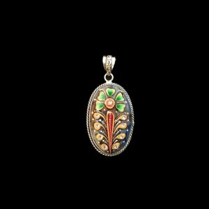 Navrabeads Premium Silver Finish Tanjore Pendant | Professional Quality Brass Base with Onyx Stone | Traditional Jewellery Making Pendant