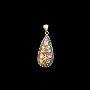 Navrabeads Premium Silver Finish Tanjore Pendant | Professional Quality Brass Base with Onyx Stone | Traditional Jewellery Making Pendant