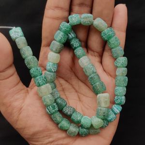 Navrabeads Effervescent Green Square Agate Beads 8mm | Elegant Natural Stone Beads for Jewellery Making | 14 Inch String