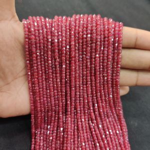 Navrabeads Dark Ruby Pink Cubic Zirconia Beads String 2x3mm – Premium CZ Faceted Crystal Spacer Beads, 14 Inch Strand, 135 Beads for Jewelry Making, Bracelet, Necklace & Earrings