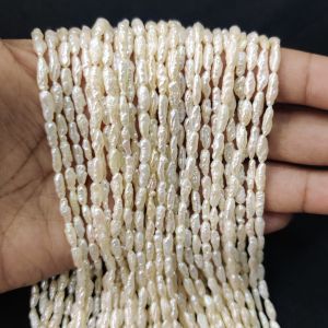 Navrabeads 14 Inch String Cream Round Freshwater Pearls for Jewellery Making, Natural Cultured Pearls for Necklaces, Earrings & DIY Designs 6mm (Approx 70 Pearls)
