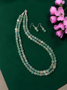 Navrabeads Green Agate Effervescent Necklace 2 Layer – 20 Inch
