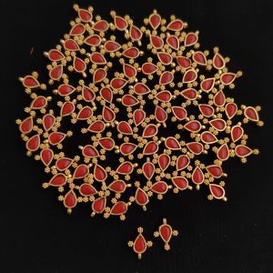 Jadau drops, CORAL ORANGE, 4 holes, Sold by 10 pc