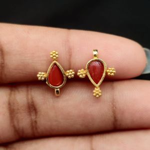 Jadau drops, CORAL ORANGE, 4 holes, Sold by 10 pc