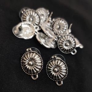 Earring Post - Antique Silver Stud with loop - Round, Pack Of 5 Pairs