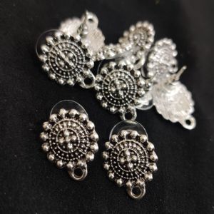 Earring Post - Antique Silver with loop - Round Pack Of 5 Pairs