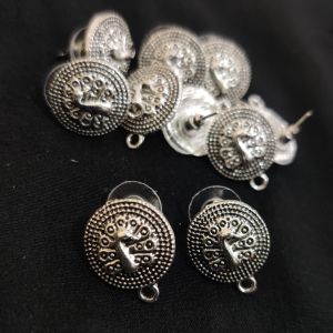 Earstud Post - Antique Silver, (Round) Peacock, Pack Of 5 Pairs