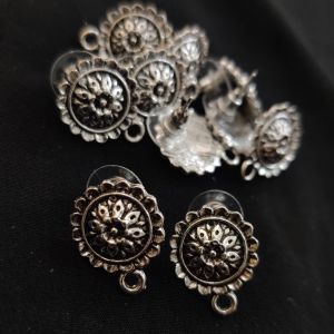 Earstud Post - Antique Silver, Round (Flower), Pack Of 5 Pairs