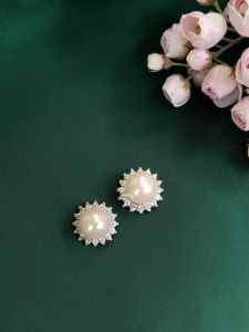 Navrabeads 8mm Pearl Stud Earrings with CZ Stones | Elegant Classic Pearl & Cubic Zirconia Fashion Earrings for Party, Wedding & Daily Wear