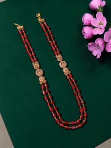 Navrabeads Quartz Stone Necklace with Lakshmi Side Pendants