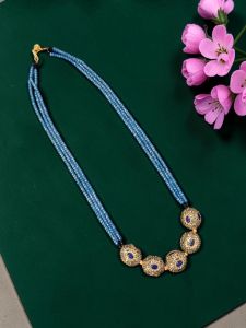 Navrabeads CZ Beads Necklace Set with Victorian Spacers – 18 Inch Gold Hook Finish Beaded Jewellery with Earrings | Elegant Festive, Wedding & Party Wear for Women
