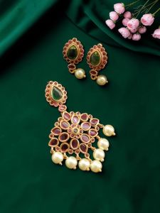 Navrabeads Kemp Pendant Set with Matching Earrings | Traditional Temple Jewellery for Women