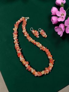 Navrabeads Handcrafted Chip Stone Necklace Set with Earrings – 18 Inch | Multiple Stone Variations