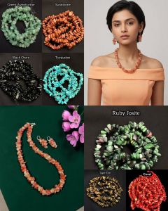 Navrabeads Handcrafted Chip Stone Necklace Set with Earrings – 18 Inch | Multiple Stone Variations
