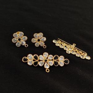 Polki Pendants With Earrings, Can be used as a connector, Black