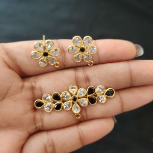 Polki Pendants With Earrings, Can be used as a connector, Black