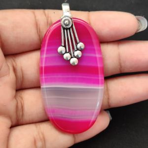 Natural Lace Agate Pendant for Women, Elegant Semi Precious Stone Pendant