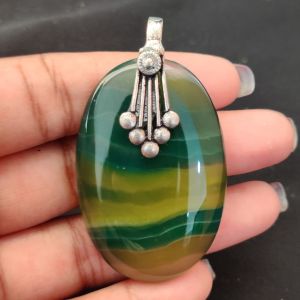 Natural Lace Agate Pendant for Women, Elegant Semi Precious Stone Pendant