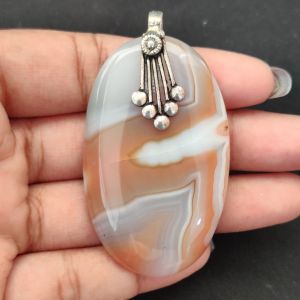 Natural Lace Agate Pendant for Women, Elegant Semi Precious Stone Pendant, Handmade Statement Jewellery for Daily Wear, Special Occasions & Gifting