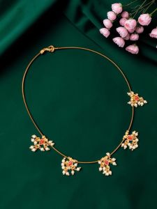Navrabeads Invisible Necklace with Coral Colour Charms