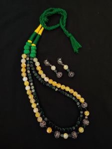 Navrabeads Agate & Onyx Beads Necklace with German Silver Spacers and Cotton Dori