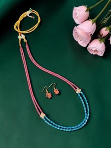 Navrabeads Swarovski Replica Pearls with Polki Flowers and Agate Beads Necklace