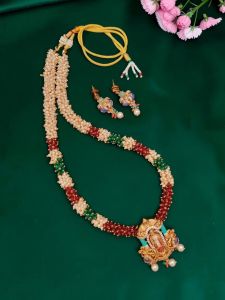 Navrabeads Meenakshi Multicolour Enamel Pendant with Pearl & Agate Loraels Necklace